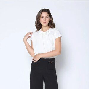 NWT Gracia Cream Embellished Cap Sleeve Blouse